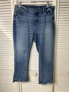 J Jill Mid Wash Blue Boot Cut Raw Hem Jeans Size 14P